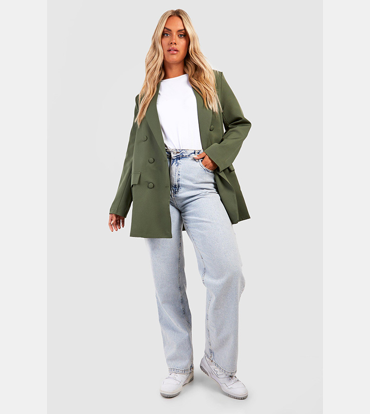 Buy Boohoo Woven Oversized Longline Blazer In Khaki 6thStreet UAE