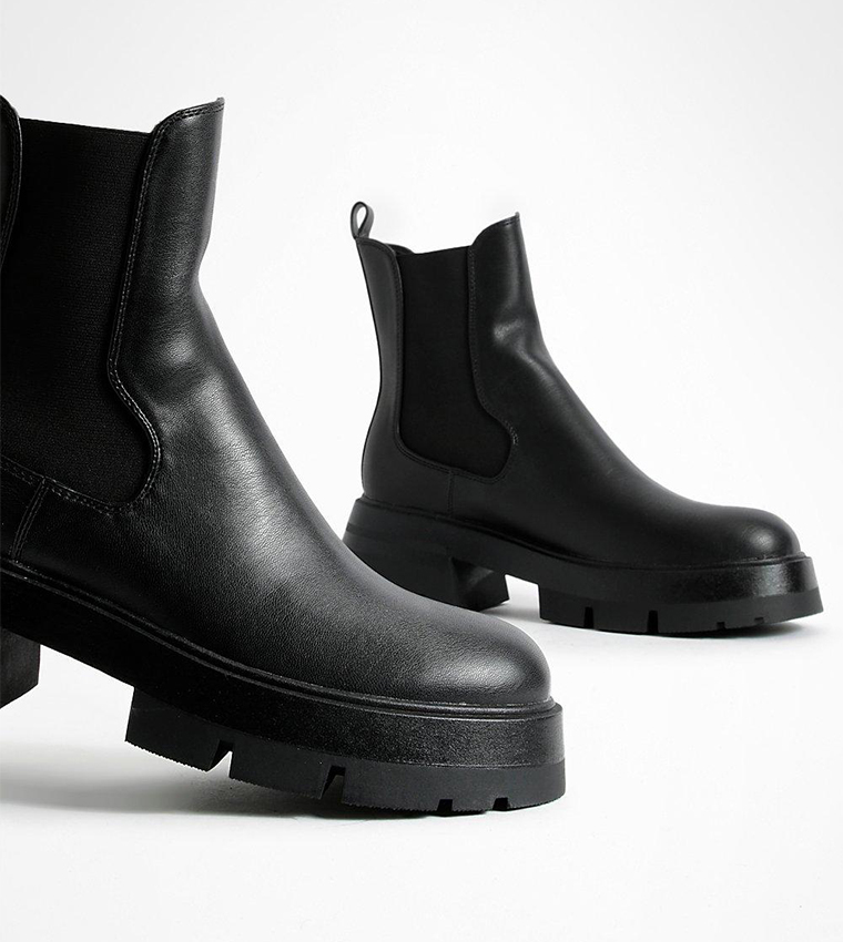 Black PU Bow Detail Chunky Chelsea Boots - Daleisa main image 0