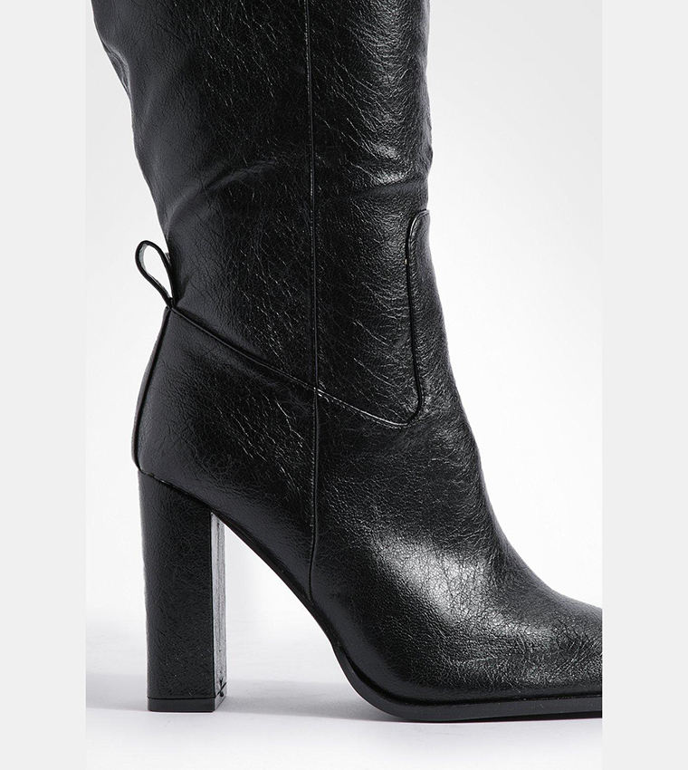 Wide Fit Block Heel High Shine Knee High Boots