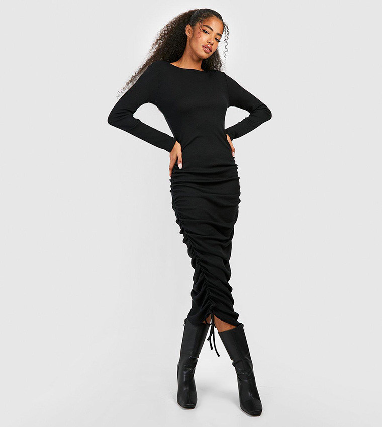 boohoo ribbed midi dress Stone plus rib wrap midi dress