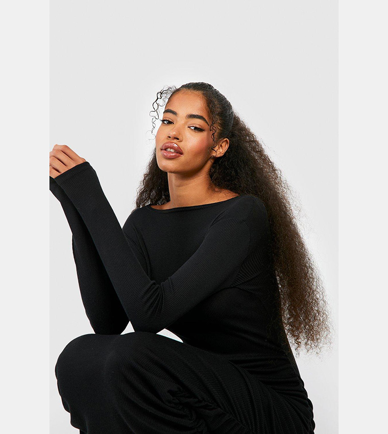 boohoo ribbed midi dress Black Plus Ribbed Cut Out Detail Midi Dress