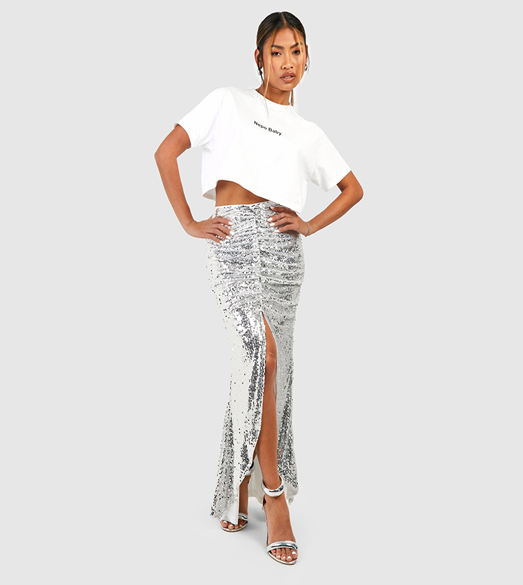 Partialized Knit Sequined Maxi Skirt