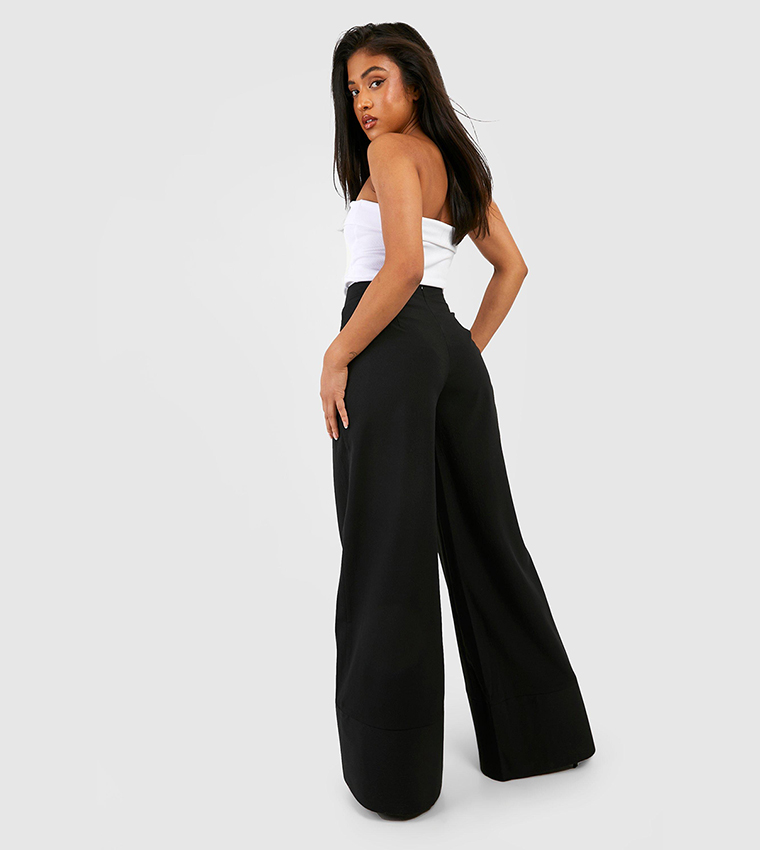 Buy Boohoo Woven Texture Wide Leg Trousers In Black