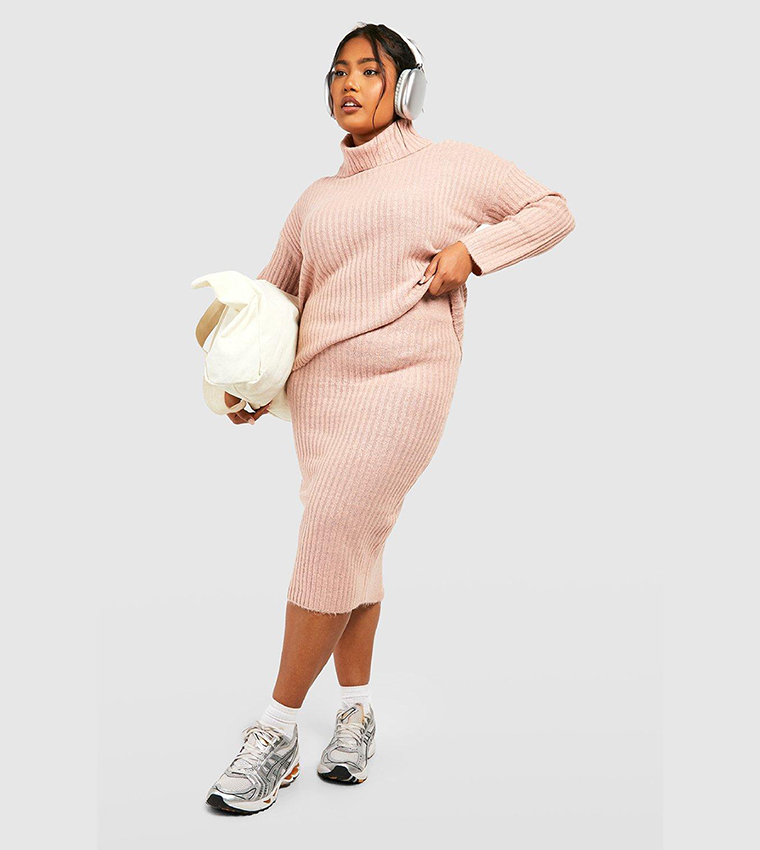 Buy Boohoo Knitted Midi Skirt And Roll Neck Co Ord Set In Pink