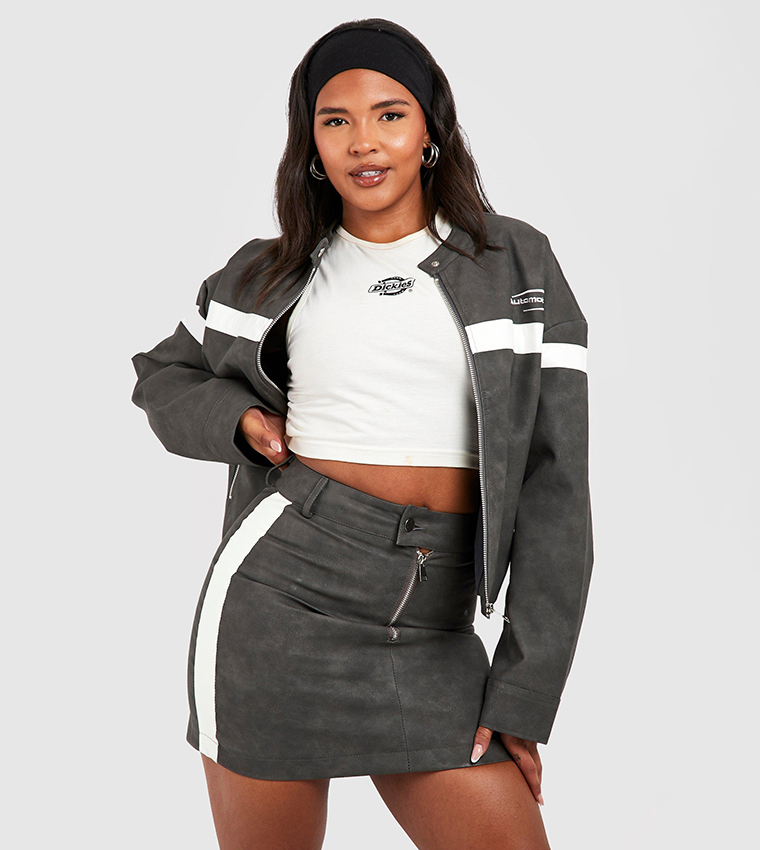 Buy Boohoo Vintage Look Moto Faux Leather Mini Skirt In Grey 6thStreet Bahrain