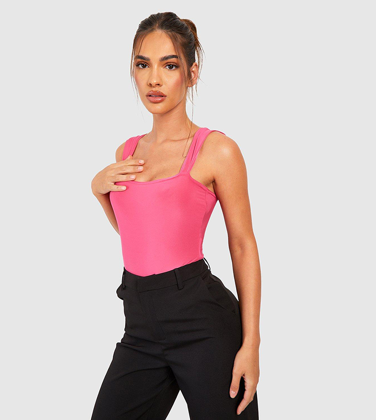 Bright Pink Diamante Trim Cut Out Bodysuit