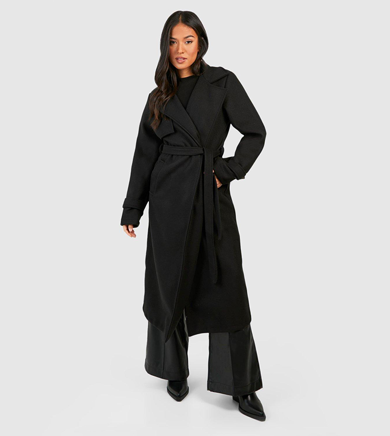 معطف ترنش صوف بحزام 