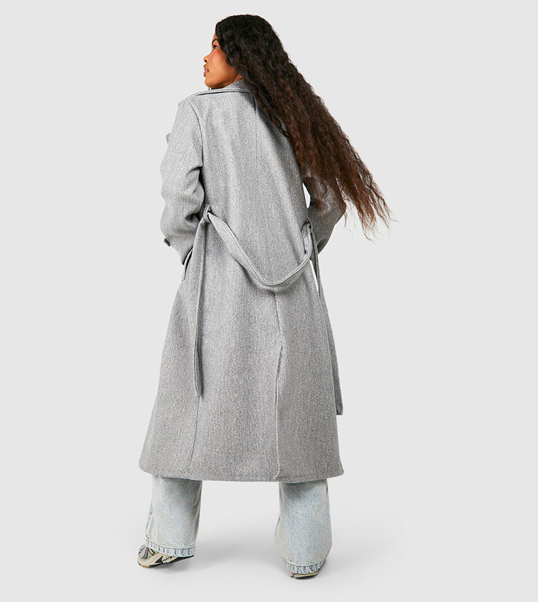 Petite Belted Wool Look Trench Coat