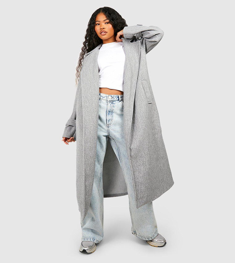 Petite Belted Wool Look Trench Coat