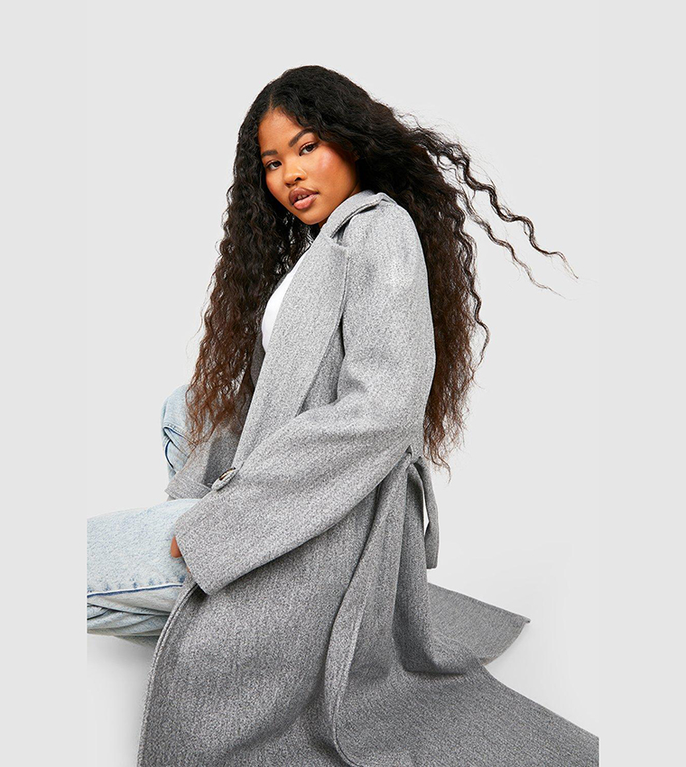 Petite Belted Wool Look Trench Coat