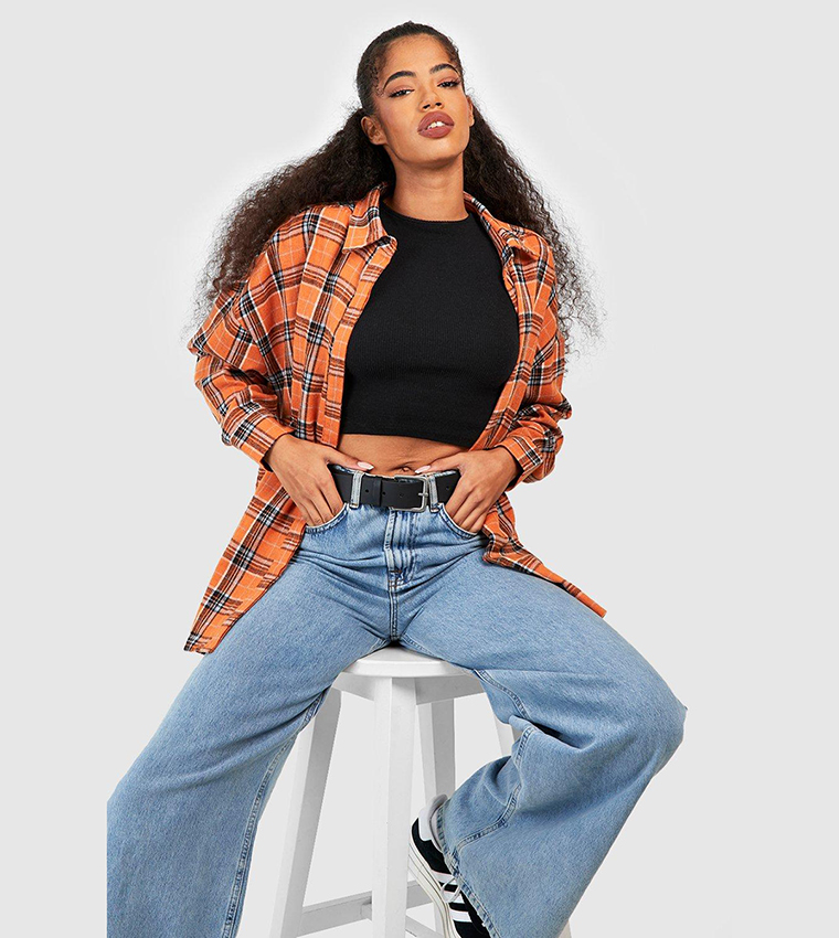 Check Drop Shoulder Oversized Shirt