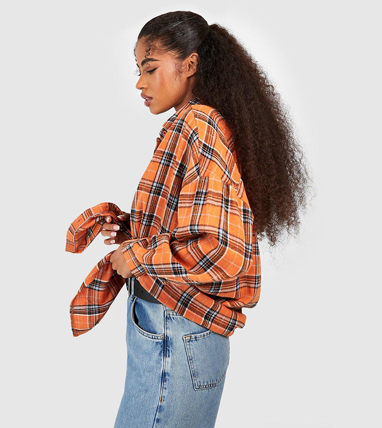 Check Drop Shoulder Oversized Shirt