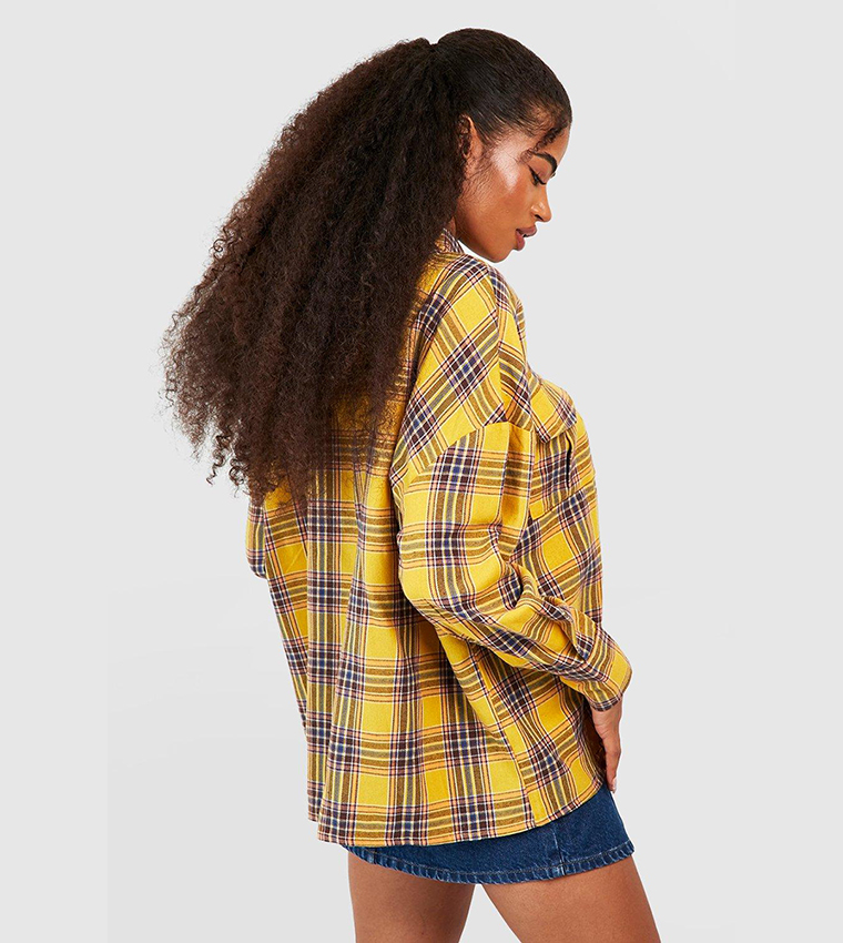Checked Pocket Detail Oversized Shirt