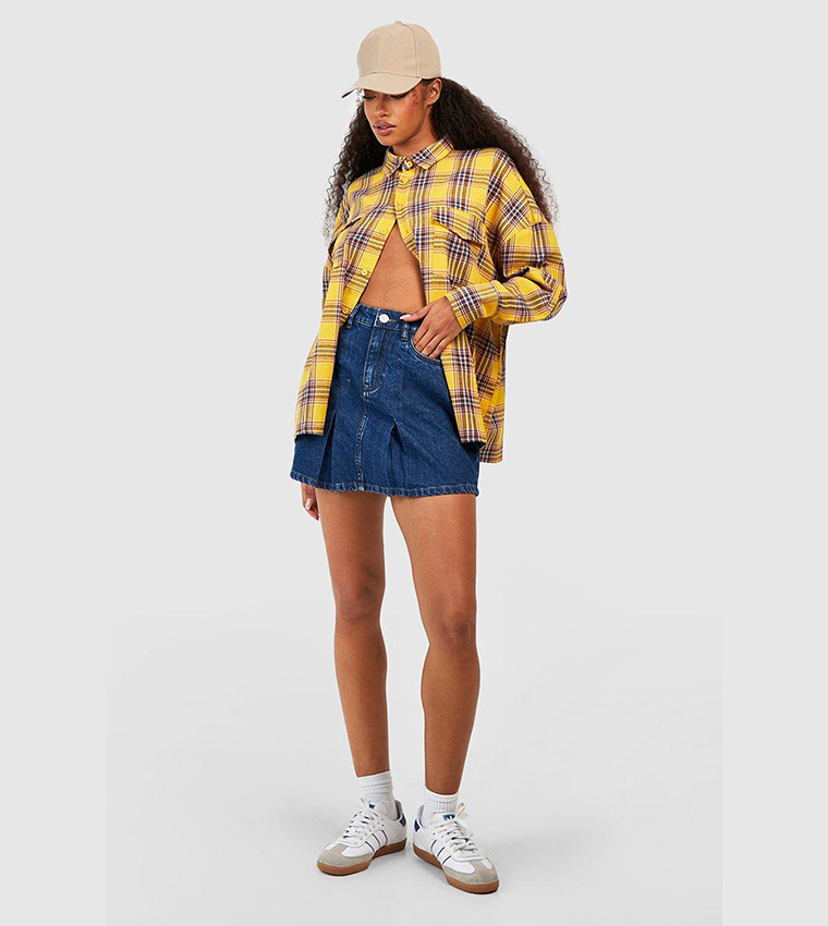 Checked Pocket Detail Oversized Shirt