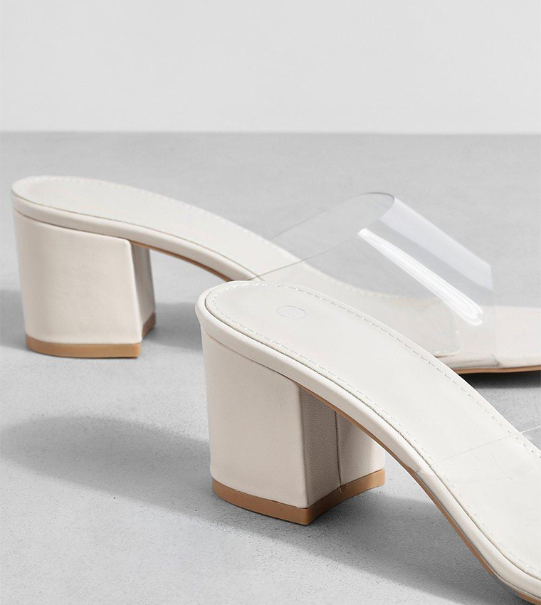 Buy Boohoo Clear Strap Low Block Heel Sandals In Beige 6thStreet