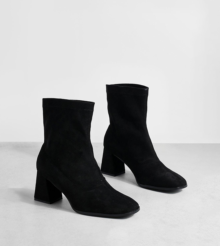 Buy Boohoo Wide Fit Faux Suede Block Heel Sock Boots In Black ...