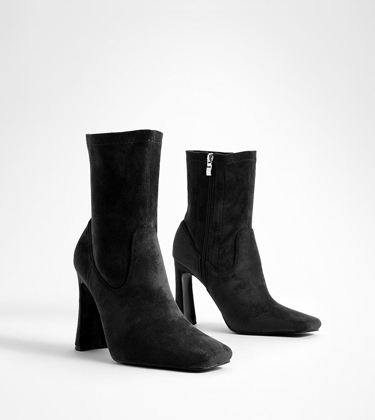 Buy Boohoo Flare Heel Pointed Toe Sock Boots In Black 6thStreet Qatar