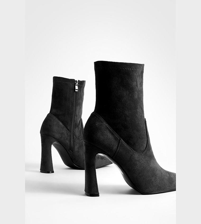 Buy Boohoo Flare Heel Pointed Toe Sock Boots In Black 6thStreet Qatar