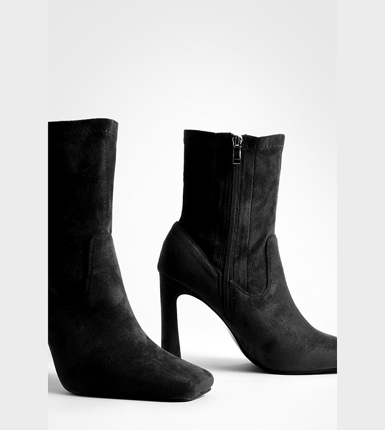 Buy Boohoo Flare Heel Pointed Toe Sock Boots In Black 6thStreet Qatar