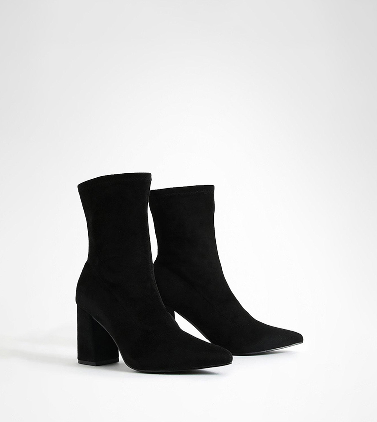 Buy Boohoo Block Heel Faux Suede Pointed Sock Boots In Black 6thStreet Saudi Arabia