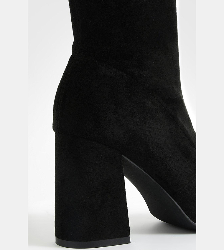 Buy Boohoo Block Heel Faux Suede Pointed Sock Boots In Black