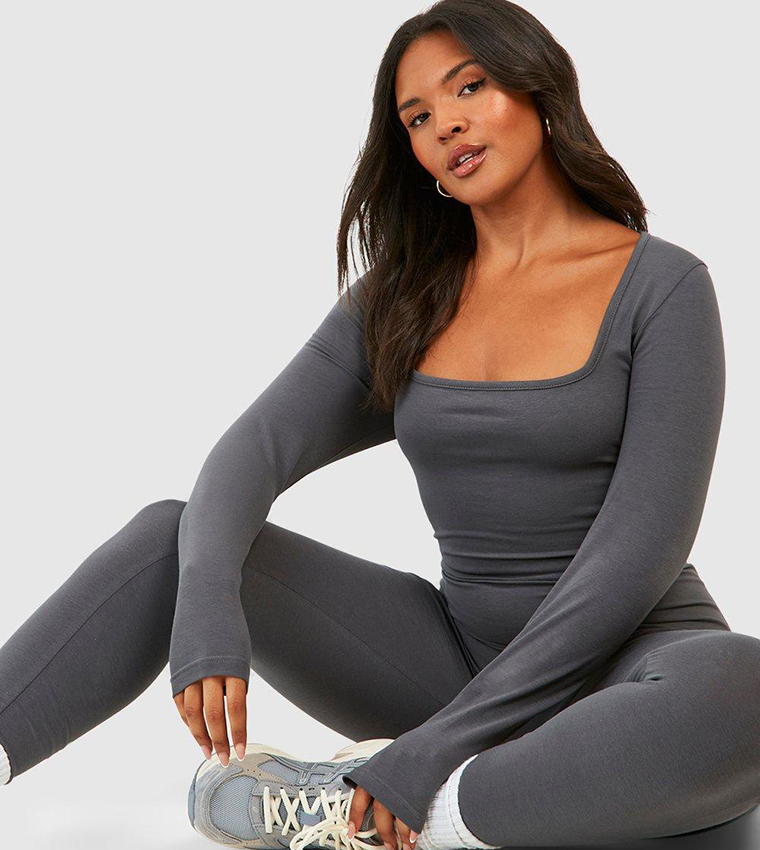 Square Neck Cotton Unitard Jumpsuit