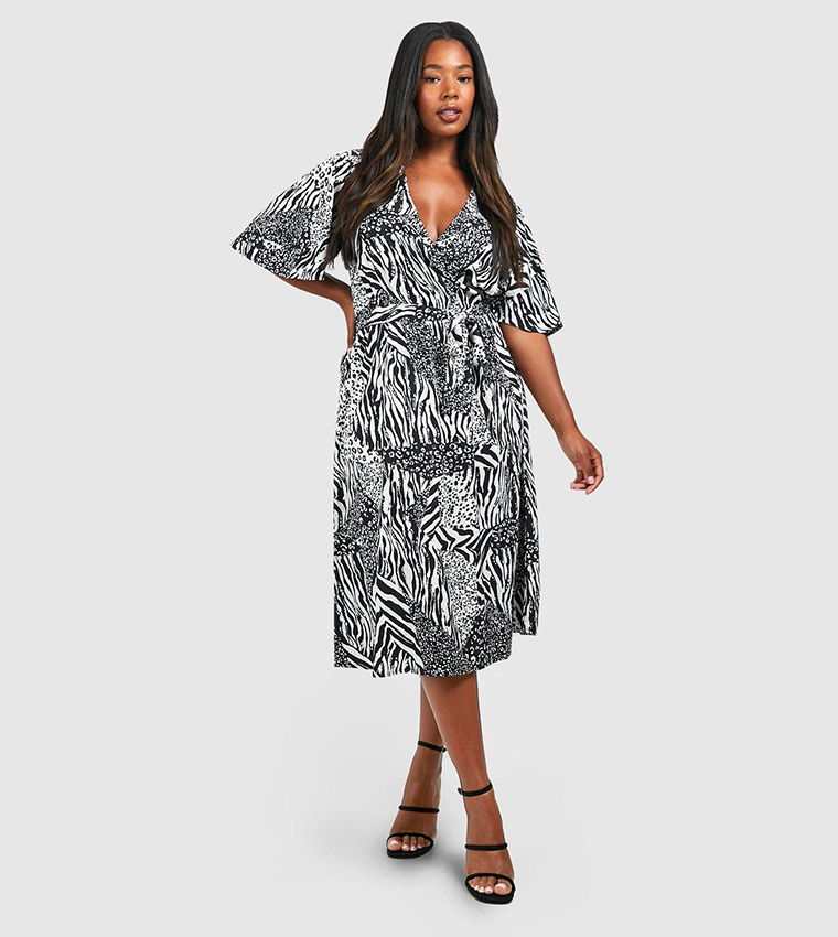 Buy Boohoo Mixed Animal Print Midi Dress In Black