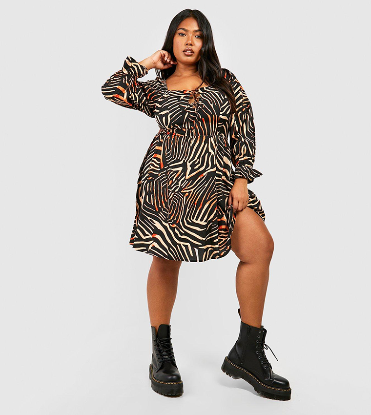 Animal Print Square Neck Smock Dress