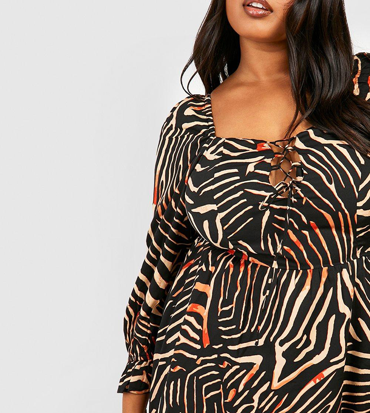 Animal Print Square Neck Smock Dress