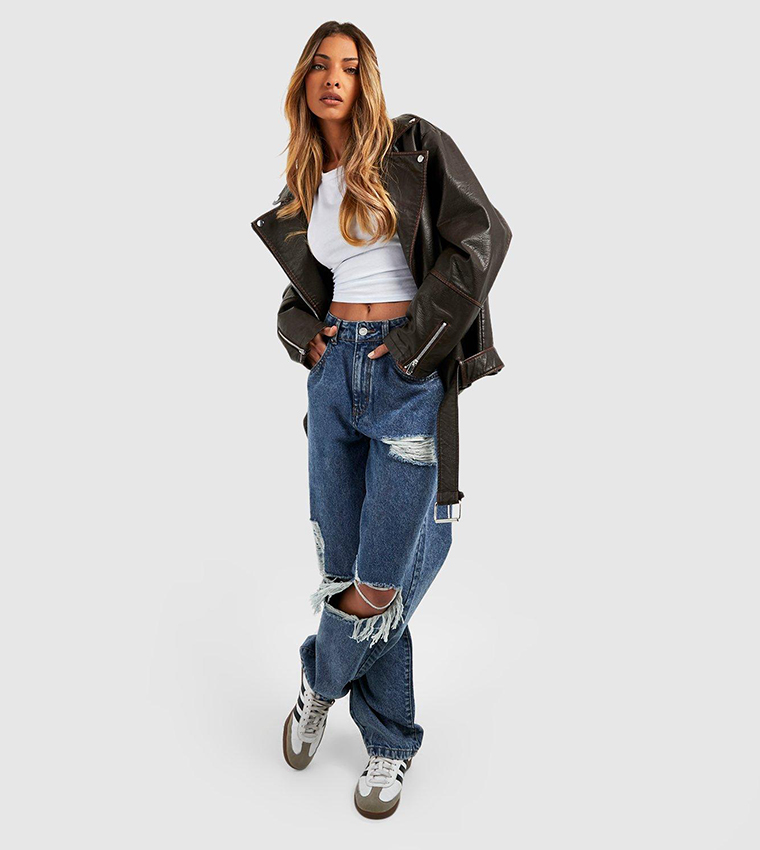 Buy Boohoo Outlet Extreme Rip Wide Leg Jeans In Blue 6thStreet