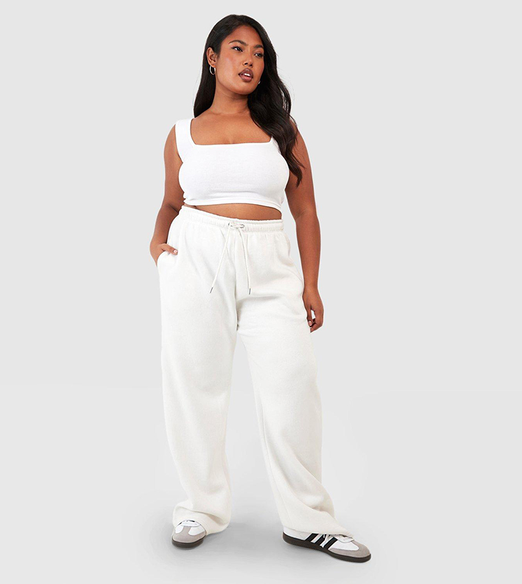 Buy Boohoo Solid Wide Leg Sweatpants In White | 6thStreet UAE