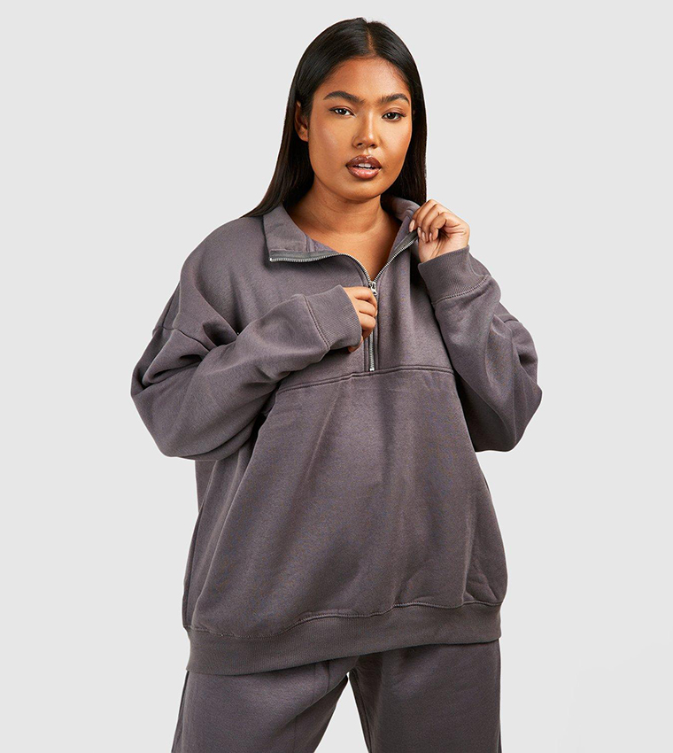 Buy Boohoo Quarter Zip Oversized Sweatshirt In CHARCOAL 6thStreet Qatar