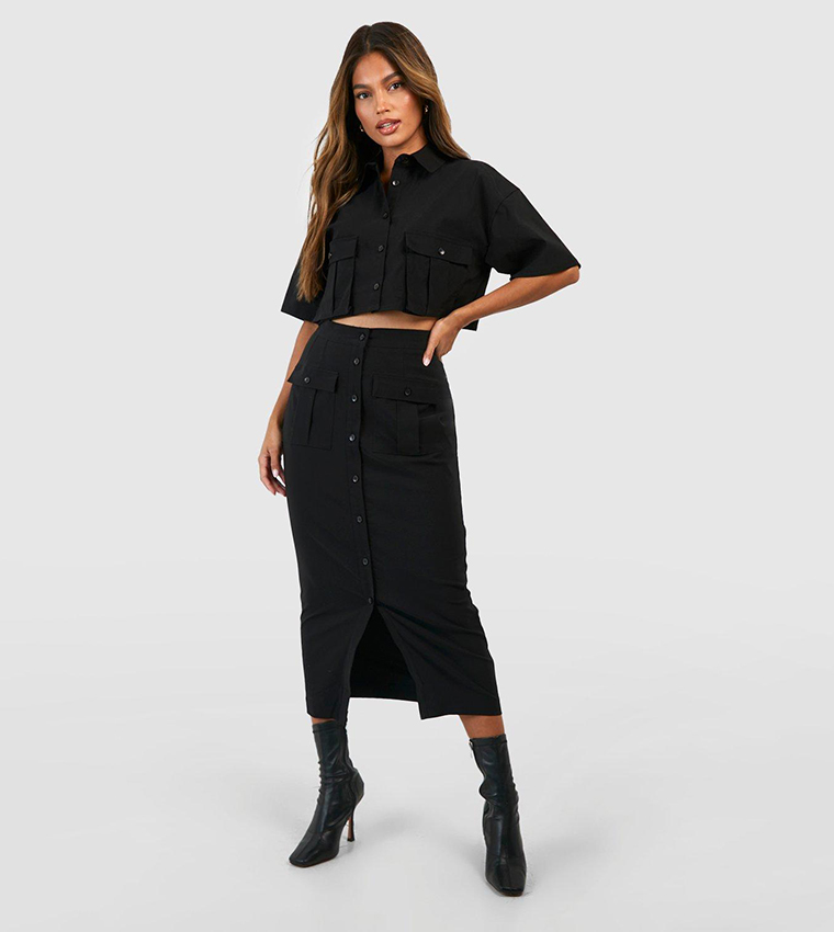 Buy Boohoo Cargo Pocket Split Front Midaxi Skirt In Black 6thStreet