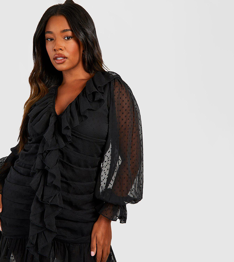 Plus Dobby Ruffle Mini Dress