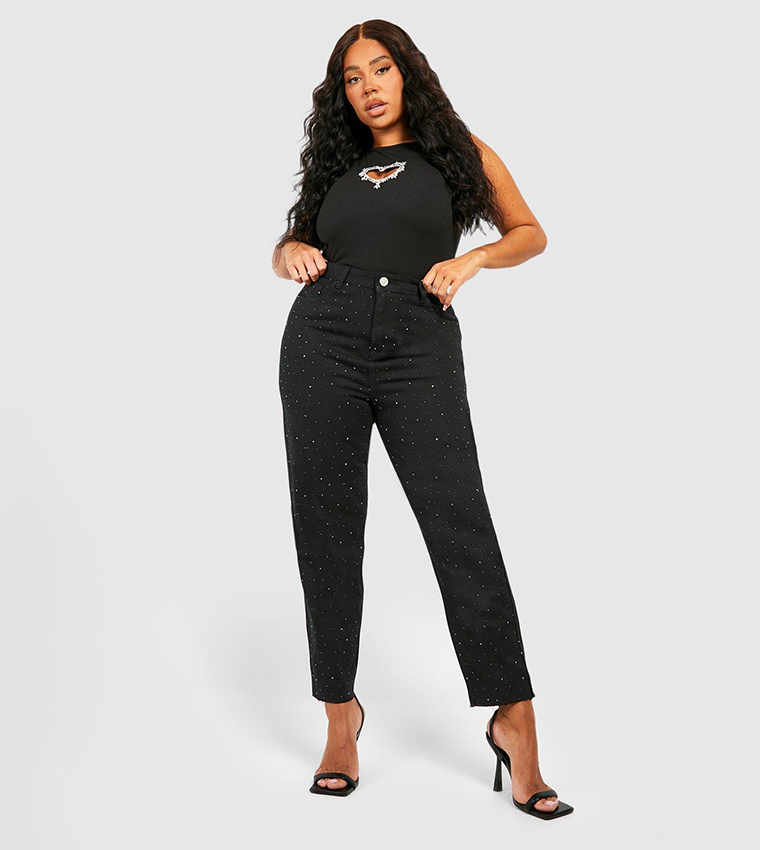 Buy Boohoo Embellished Mom Fit Jeans In Black 6thStreet UAE