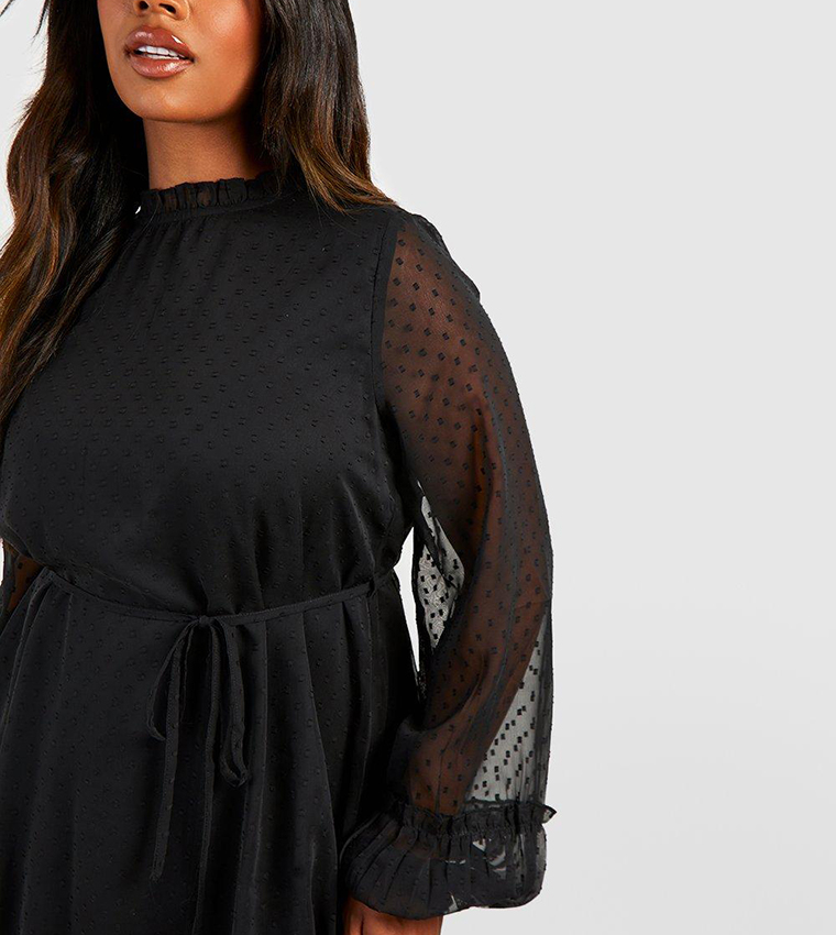 Buy Boohoo High Neck Dobby Mesh Skater Dress In Black 6thStreet Bahrain