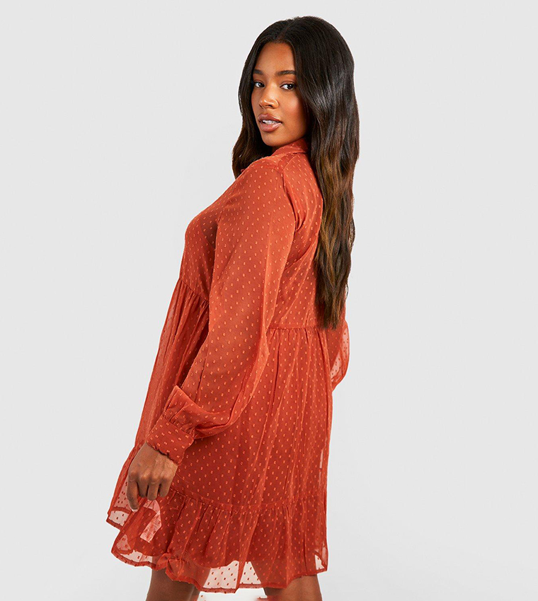 Buy Boohoo Dobby Collared Smock Dress In TERRACOTTA 6thStreet Bahrain