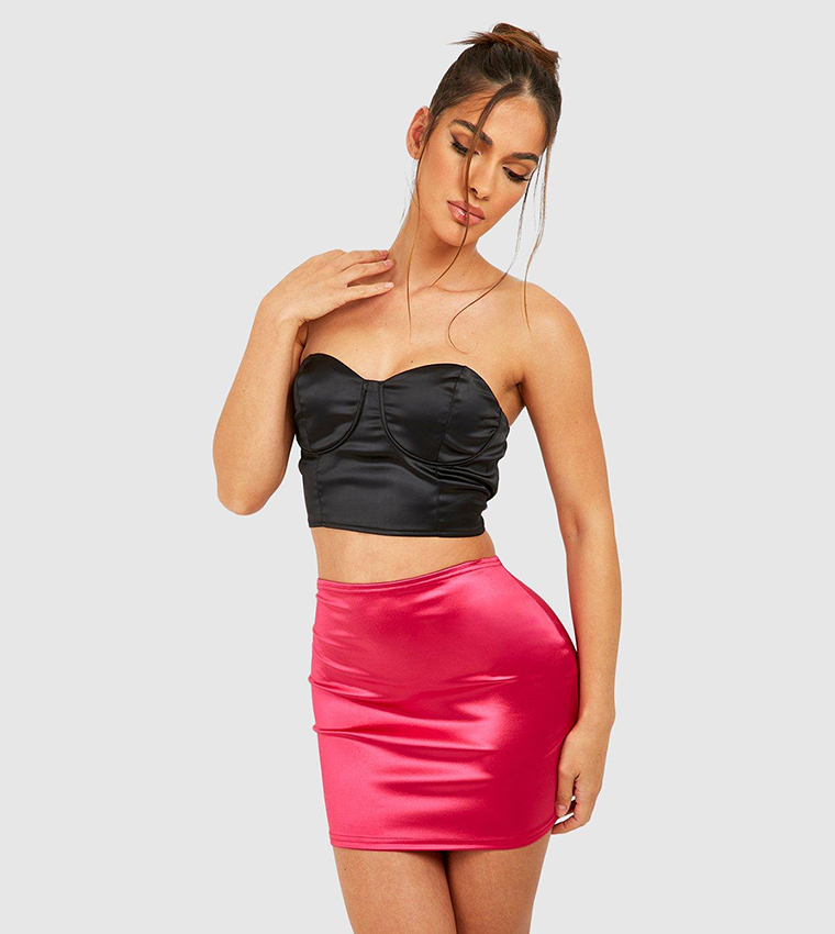 Buy Boohoo Stretch Satin Super Mini Skirt In Pink  