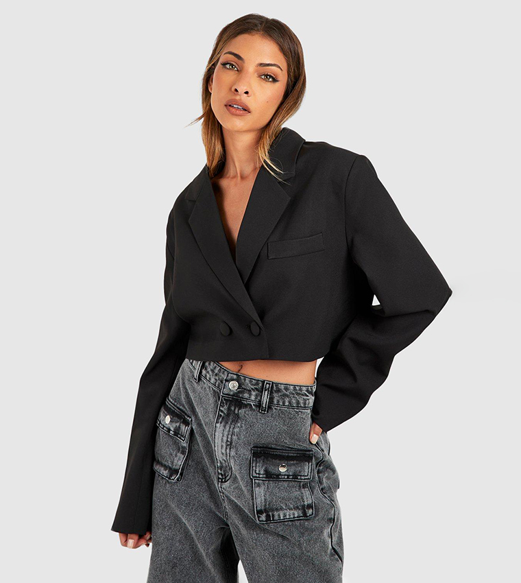 Double Breasted Boxy Crop Blazer