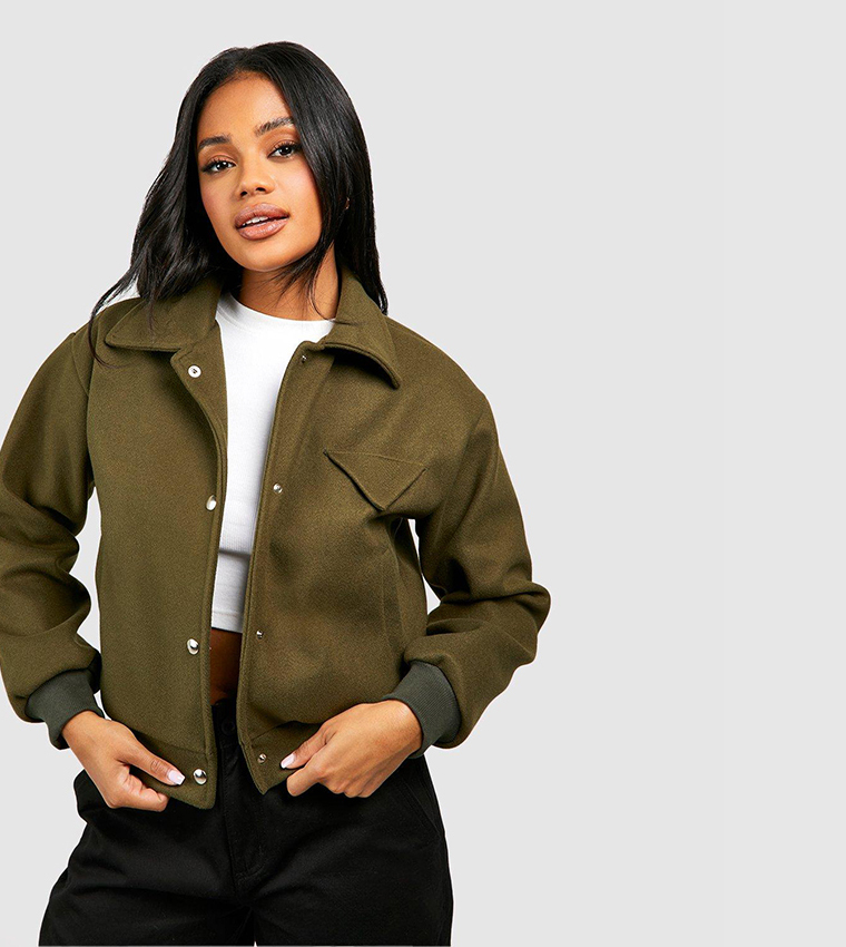 Khaki cropped jacket hotsell