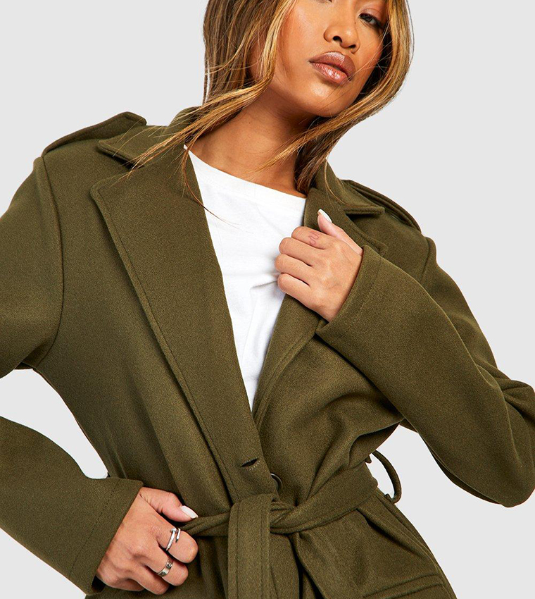 Buy Boohoo Oversized Maxi Wool Look Belted Coat In Khaki 6thStreet Bahrain