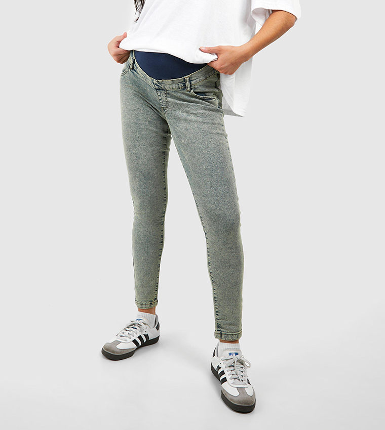 Buy Boohoo Over Bump Maternity Skinny Fit Jeans In Blue 6thStreet Bahrain