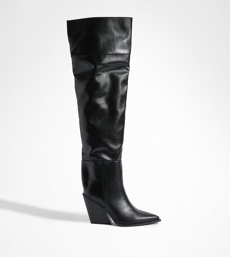 Buy Boohoo Over The Knee Cowboy Boots In Black | 6thStreet UAE