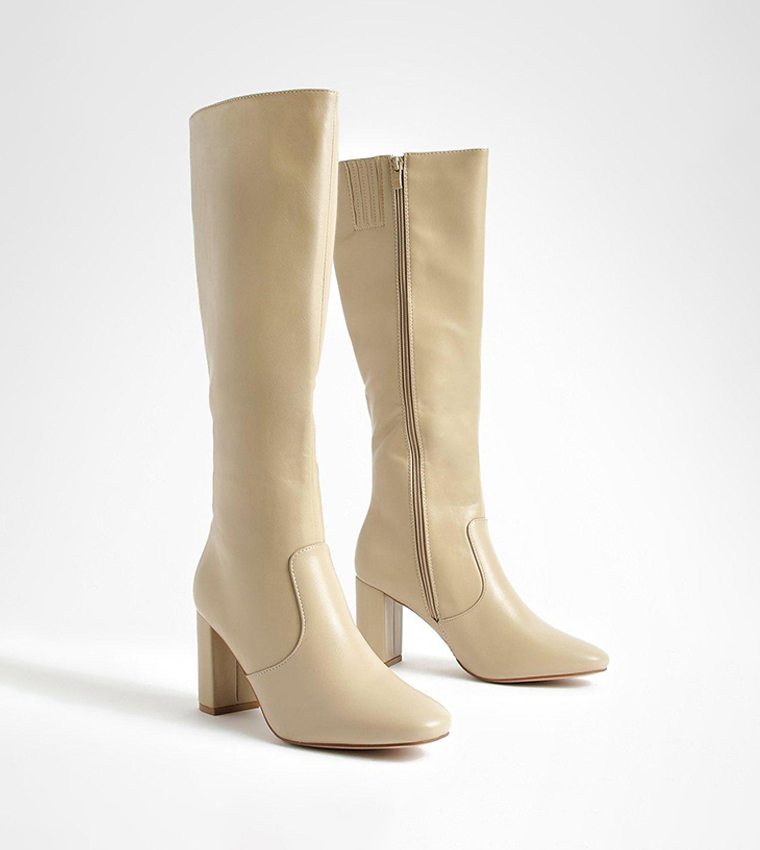 Cream knee length boots on sale