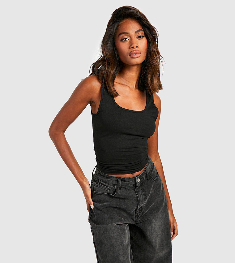 Buy Boohoo Premium Super Soft Wide Strap Square Neck Vest In Black