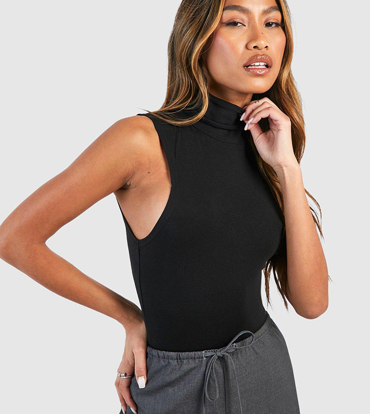 keith sleeveless turtleneck top - black