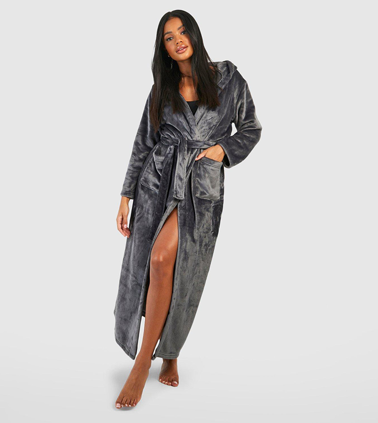 Buy Boohoo Petite Fleece Dressing Gown In Grey 6thStreet Oman