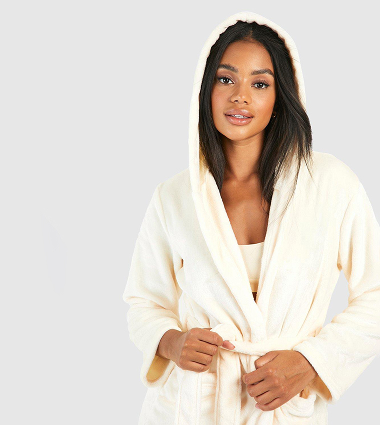 Buy Boohoo Petite Fleece Dressing Gown In Beige 6thStreet Bahrain