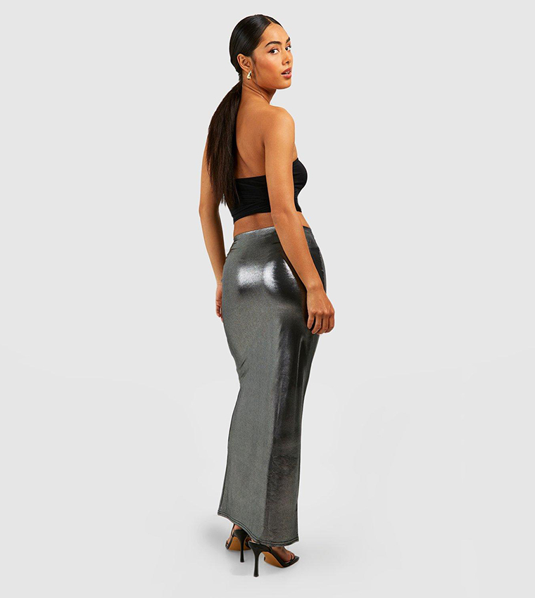 Buy Boohoo Halloween Metallic Slip Fishtail Maxi Skirt In Silver 6thStreet Bahrain