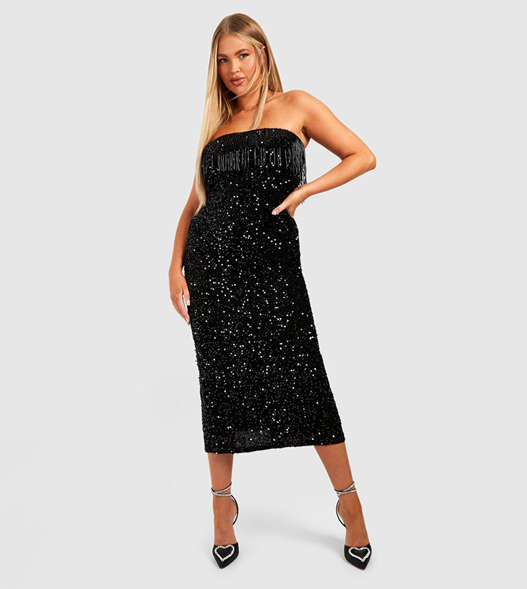 Tassel Bandeau Sequined Midaxi Dress